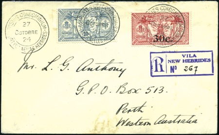 Stamp of New Hebrides 1924 (Oct 27) Envelope sent registered to Australi