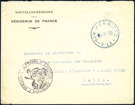 Stamp of New Hebrides 1930 Official printed envelope from the Résidence 