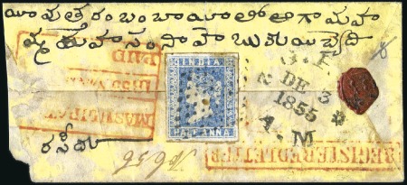 Stamp of India 1855 Native cover sent registered with 1854 1/2a, 