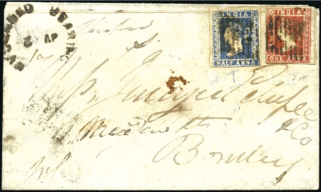 Stamp of India 1855 (Apr) Envelope with "HYDRABAD BEARING" (?) ho