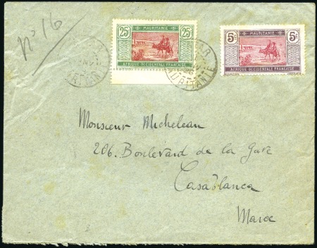 Stamp of Mauretania 1922 25c Vert et rouge de carnet +5c sur lettre de