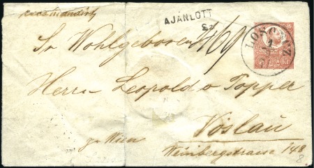 Stamp of Hungary 1871 Registered postal stationery envelope 5Kr red