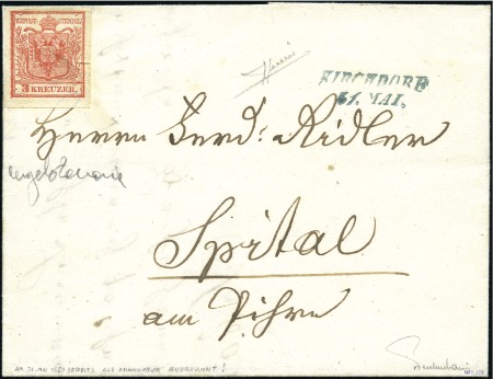 Stamp of Austria » 1850 Issue USAGE OF THE 3 KREUZER ONE DAY BEFORE THE OFFICIAL