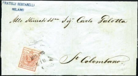 Stamp of Italian States » Lombardy Venetia USAGE OF THE 15 CENTS ON THE FIRST DAY OF ISSUE
