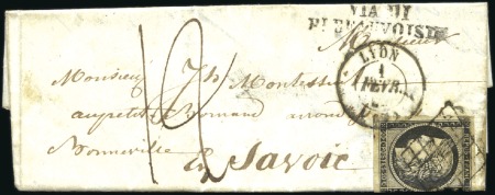 Stamp of France 20c noir obl. grille sur lettre pour Bonneville en