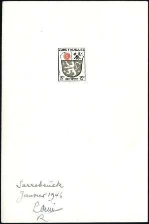 Stamp of Germany » Germany French Zone General Issue 1946 15F Saar & 10F Rheinland, both in deluxe proo