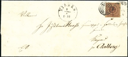 Stamp of Denmark FIRST DAY USAGE
1851 Folded entire from Viborg