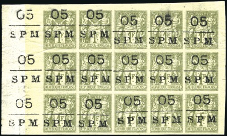 Stamp of Colonies françaises » St. Pierre et Miquelon 1885-91 05 sur 1F de 1877 en bloc de 15 avec bdf,