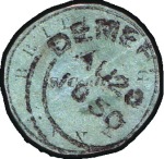 Stamp of British Guiana 1850 8c Green "Cotton-Reel", cut round, with full 