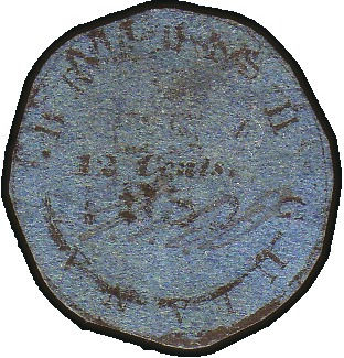 Stamp of British Guiana 1850 12c Indigo "Cotton-Reel", cut round with fram