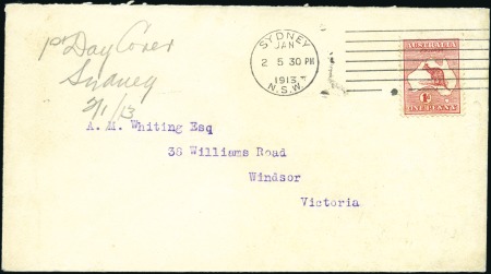 Stamp of Australia » Commonwealth of Australia FIRST DAY USAGE OF THE KANGAROO ISSUE
1913 Enve