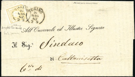 Stamp of Italy EARLIEST KNOWN USAGE

1862 Printed matter from T