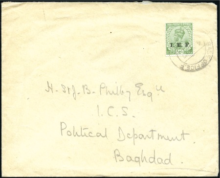 Stamp of Iraq I.E.F: 1917 Envelope to Baghdad with India I.E.F. 