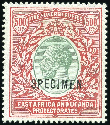Stamp of Kenya, Uganda and Tanganyika » Kenya, Uganda and Tanganyika 1912-1921 500Rs green and red on green, mint og, v