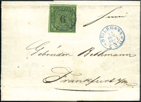 Stamp of German States » Wurttemberg FIRST DAY USAGE

1851 Folded cover from Hellbron