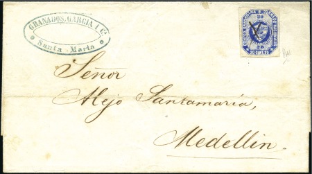 Stamp of Colombia VERY EARLY USAGE
1859 Folded cover from Santa M