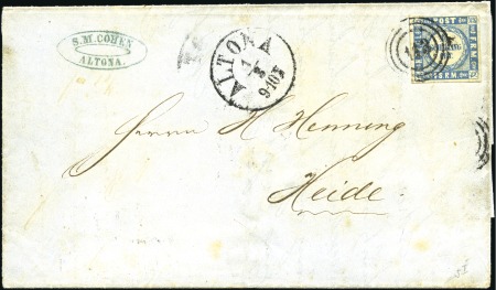 Stamp of German States » Schleswig-Holstein FIRST DAY USAGE

1864 Folded cover from Altona t