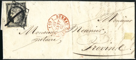 Stamp of France 1849 20c noir obl. grille et plume sur lettre de P