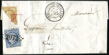 Stamp of France 1871 10c Lauré coupé sur lettre avec 20c Siège de