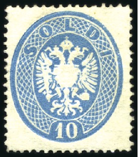 Stamp of Italian States » Lombardy Venetia 1863 10s Blue, perf.14, mint, very fine, rare, sig