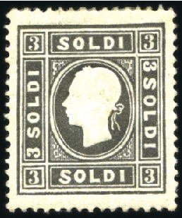 Stamp of Italian States » Lombardy Venetia 1858 3s Black, mint, very fine, rare, signed Oliva