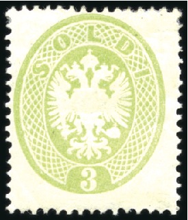 Stamp of Italian States » Lombardy Venetia 1863 3c Green, Perf. 14, mint, very fine, rare, si