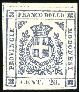 Stamp of Italian States » Modena 1859 20c mint, very fine, rare, signed Fiecchi, ce