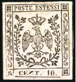 Stamp of Italian States » Modena 1852 10c Rose with turned "N" in cent, mint, very