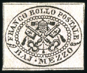 Stamp of Italian States » Papal States 1852 1/2b, unused, fine, scarce, signed Diena, cer