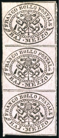 Stamp of Italian States » Papal States 1852 1/2b mint in rare strip of three, very fine,