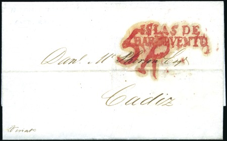 Stamp of Spain 1841 Folded entire from New Orleans to Cadiz, bear