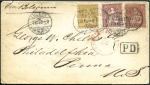 Stamp of Switzerland / Schweiz » Sitzende Helvetia Gezaehnt » Destinationen USA 1869: 20C orange + 10C karmin + 50C lila