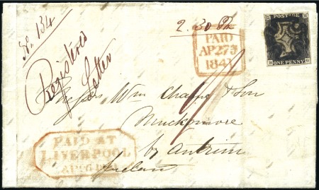 Stamp of Great Britain » 1840 1d Black and 1d Red plates 1a to 11 1841 (Apr 26) Entire sent REGISTERED to Ireland wi