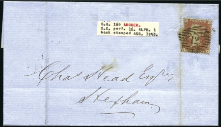 Stamp of Great Britain » 1854-70 Perforated Line Engraved ARCHER TRIAL PERF: 1853 (Aug 18) Wrapper from Lond