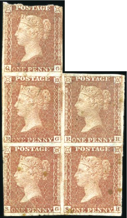 Stamp of Great Britain » 1854-70 Perforated Line Engraved 1d Red-Brown pl.18 imperforate irregular block of 