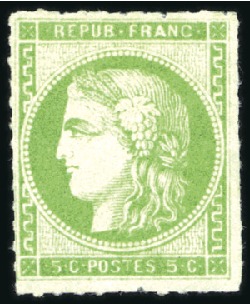 Stamp of France 1870 Bordeaux 5c vert REPORT I, case 9, neuf sans 