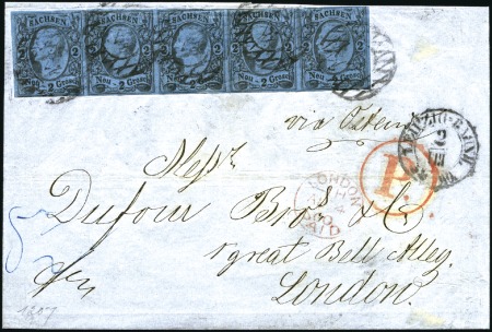 Stamp of German States » Saxony 1860 (Aug 2) Wrapper to England with 1855-63 2Ngr 