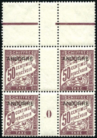 Stamp of Colonies françaises » Andorre (Poste française) 1931-32 Timbre-taxe en blocs de 4 avec millésime, 