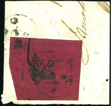 Stamp of British Guiana 1856 4c Black on Magenta, large margins, tied to p