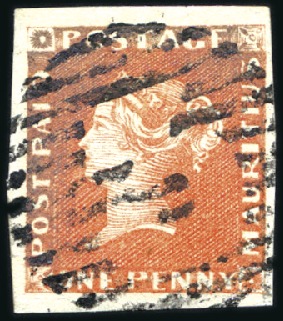 Stamp of Mauritius 1848-59 Post Paid 1d orange-vermilion, earliest im