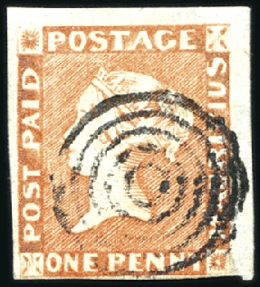 Stamp of Mauritius 1848-59 Post Paid 1d orange-vermilion, early impre