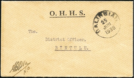 Stamp of Sarawak 1938 (Jun 25) OHHS envelope to Bintulu showing fin