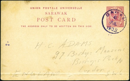 Stamp of Sarawak 1905 (Jul 6) 3c Postal stationery card to London, 