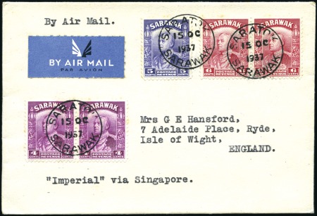 Stamp of Sarawak 1937 (Oct 15) Envelope to England with 1932 4c pai