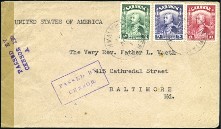 Stamp of Sarawak 1941 (Nov 1) Envelope to USA bearing 1934 2c, 5c a