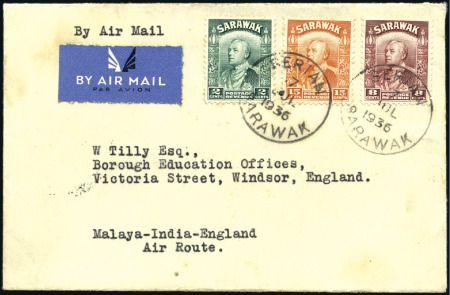 Stamp of Sarawak 1936 (Jul 7) Envelope to England bearing 1934 2c, 