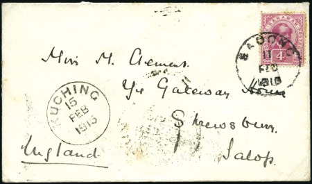 Stamp of Sarawak 1915 (Feb 11) Envelope to England bearing 1899 4c 