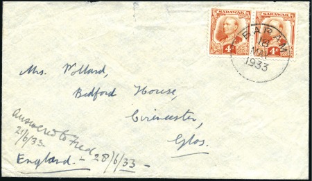 Stamp of Sarawak 1933 (May 18) Envelope to England bearing 1932 4c 