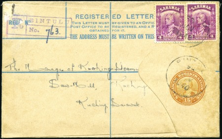 Stamp of Sarawak 1940 (Nov 30) Registered envelope to Kuching, upra