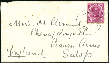 Stamp of Sarawak 1908 (May 1) Envelope to England bearing 1899 4c t